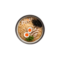 Top view of Ramen noodle soup isolated on transparent background png