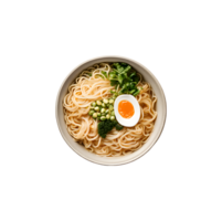 Top view of Ramen noodle soup isolated on transparent background png