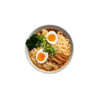 Top view of Ramen noodle soup isolated on transparent background png