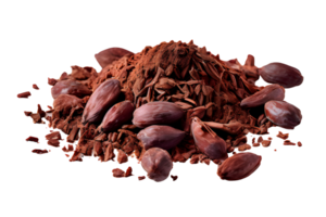 Cacao nibs, crushed and peeled cocoa, isolated on transparent background, cut out, or clipping path. png