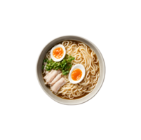 Top view of Ramen noodle soup isolated on transparent background png