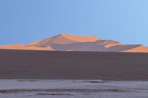 Panoramic picture of the red dunes of the Namib Desert in Namibia against a blue sky in the evening light photo