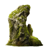 Natural tall rock with moss isolated on transparent background png