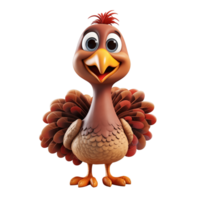 3d Cute turkey cartoon character isolated on transparent background png