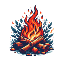 Fire with leaves and branches, suitable for autumn themed designs or concepts related to nature. png