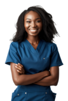 Portrait of 25 years old afro american female nurse wearing green uniform png