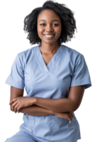 Portrait of 25 years old afro american female nurse wearing green uniform png