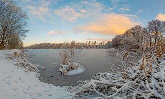 Picture of a frozen pond in the morning light photo