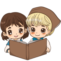 Children reading a book png