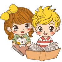 Children reading a book png