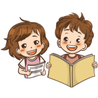 Children reading a book png