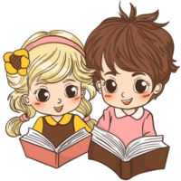 Children reading a book png