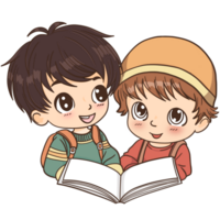 Children reading a book png