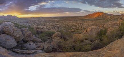 Panoramic picture of Damaraland in Namibia during sunset photo