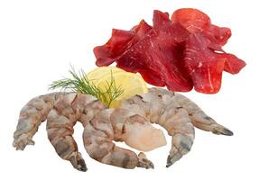 fresh shrimp cut out isolated white background with clipping path photo