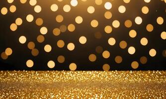 abstract gold background with blur bokeh light, glitter glow magical moment luxury atmosphere on ground stage photo