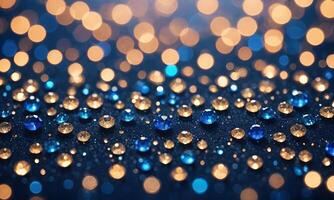 Sapphire glitter bokeh background. Unfocused shimmer royal blue sparkle. Crystal droplets wallpaper photo