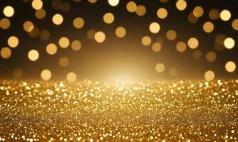 abstract gold background with blur bokeh light, glitter glow magical moment luxury atmosphere on ground stage photo