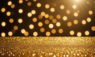 abstract gold background with blur bokeh light, glitter glow magical moment luxury atmosphere on ground stage photo