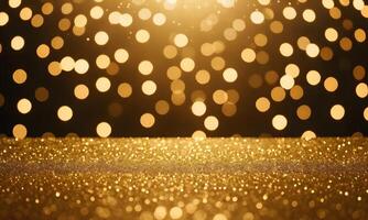 abstract gold background with blur bokeh light, glitter glow magical moment luxury atmosphere on ground stage photo