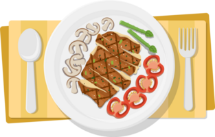 grilled chicken food illustration top view of plate png