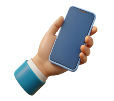 3d icon of hand with smartphone for interactive media, app development, and smart technology png