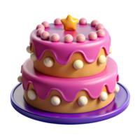 3d Rosa bolo ícone com Estrela chapéu de coco, ideal para aniversário, festa gráficos, e festivo Projeto elementos png