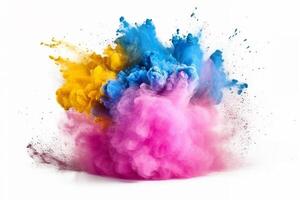 Abstract colored powder explosion isolated on white background.. photo