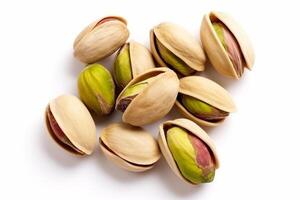 Pistachios isolated on white background.. photo