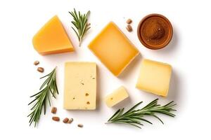 Cheese And Rosemary on white background.. photo