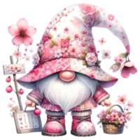 blommig rosa gnome med blommar och korg png