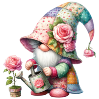 Enchanted Garden Gnome with Colorful Roses. png