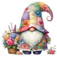 Enchanted Garden Gnome with Colorful Roses. png