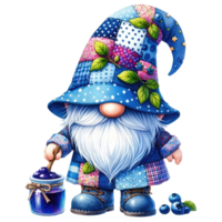 Patchwork Hat Gnome with Blueberries Illustration png