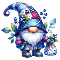 Patchwork Hat Gnome with Blueberries Illustration png