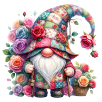 Enchanted Garden Gnome with Colorful Roses. png