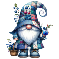 Patchwork Hat Gnome with Blueberries Illustration png