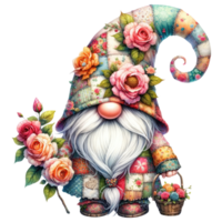 Enchanted Garden Gnome with Colorful Roses. png