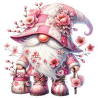 Floral Pink Gnome with Blossoms and Basket png