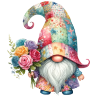 Enchanted Garden Gnome with Colorful Roses. png