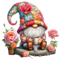 förtrollade trädgård gnome med färgrik rosor. png