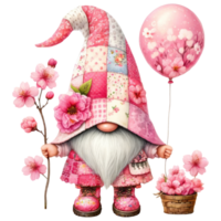 blommig rosa gnome med blommar och korg png