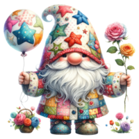 Enchanted Garden Gnome with Colorful Roses. png