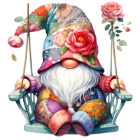 Enchanted Garden Gnome with Colorful Roses. png