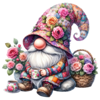 Enchanted Garden Gnome with Colorful Roses. png