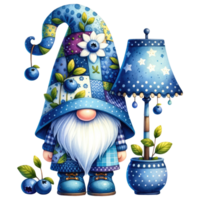 Patchwork Hat Gnome with Blueberries Illustration png