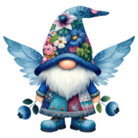 Patchwork Hat Gnome with Blueberries Illustration png