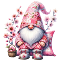 blommig rosa gnome med blommar och korg png