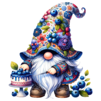 Patchwork Hat Gnome with Blueberries Illustration png