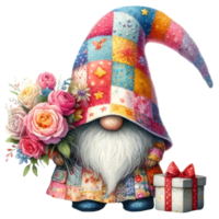 Enchanted Garden Gnome with Colorful Roses. png